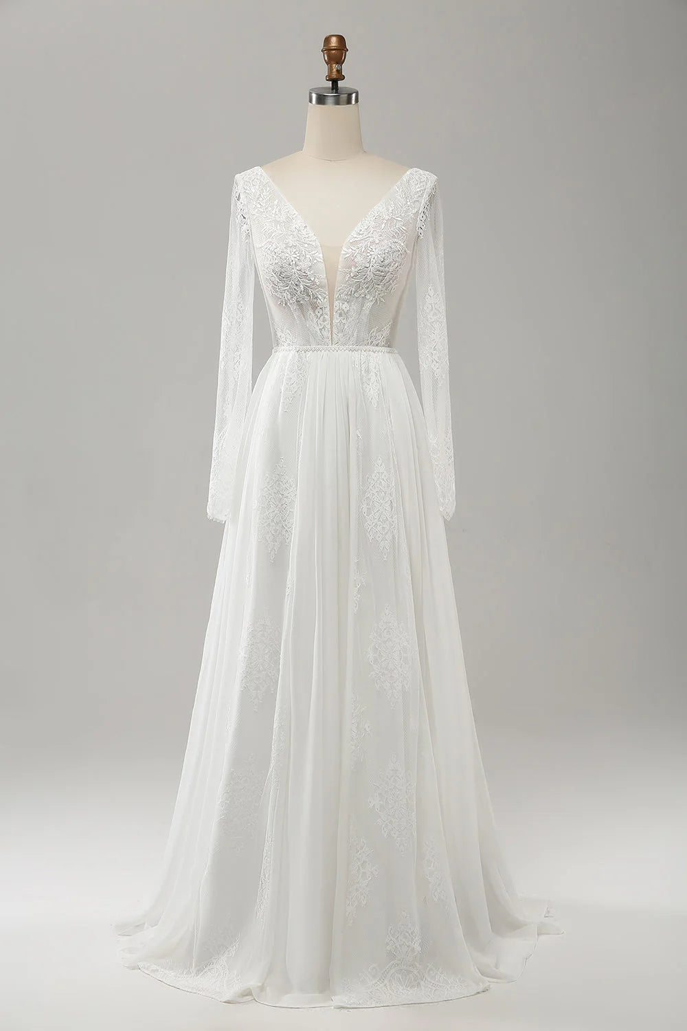 Robe de mariée bohème à manches longues et col en V